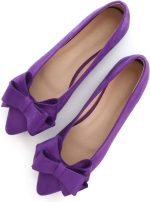 Bowknot Ballet Flats Women's Pointy Toe Flat Shoes Suede Dress Shoes Wear to Work Slip On Moccasins