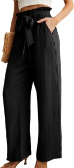 Women's Wide Leg Pants with Pockets High Waist Adjustable Knot Loose Casual Trousers Business Work Casual Pants - Image 2