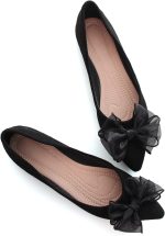 Bowknot Ballet Flats Women's Pointy Toe Flat Shoes Suede Dress Shoes Wear to Work Slip On Moccasins - Image 2
