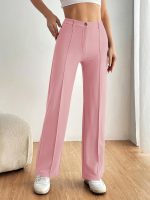 Women's 2024 Stretch Button Knit Straight Leg Slacks Trousers - Image 2