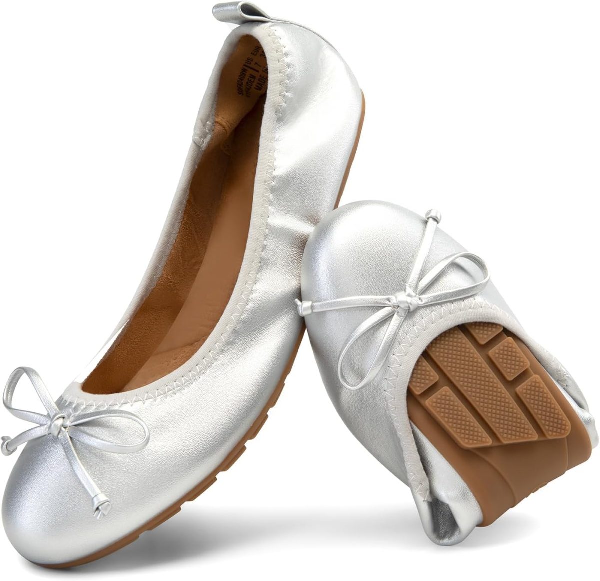 Women's Flats, Foldable Ballet Flats for Women, Bowknot Round Toe Comfort Light Weight Slip-On Dress Shoes - Image 1