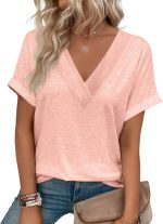 Women's Short Sleeve V Neck Tops Casual Summer T Shirts Ladies Basic Tees