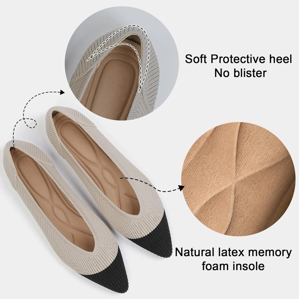 Women's Flats Shoes Pointed Toe Knit Ballet Comfortable  Slip On Flat - Image 2