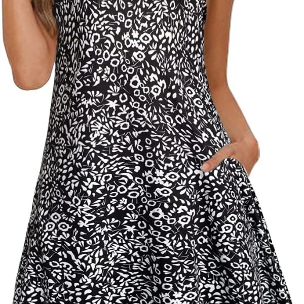 Women's Summer Dresses 2024 Beach Casual Sleeveless Floral Print Tank Loose Sundress with Pocket