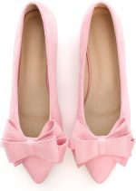 Bowknot Ballet Flats Women's Pointy Toe Flat Shoes Suede Dress Shoes Wear to Work Slip On Moccasins - Image 2