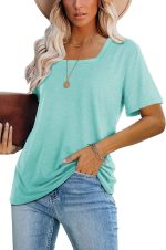 Womens Tops Casual V Neck Short Sleeve Solid Color Basic T Shirt - Image 2