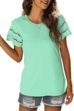 Womens Lace Short Sleeve T Shirts Summer Tops Loose Casual Tee Shirt
