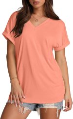 Womens Summer Tops Short Sleeve Shirts Casual V Neck T Shirt Loose Fit Comfy - Image 2