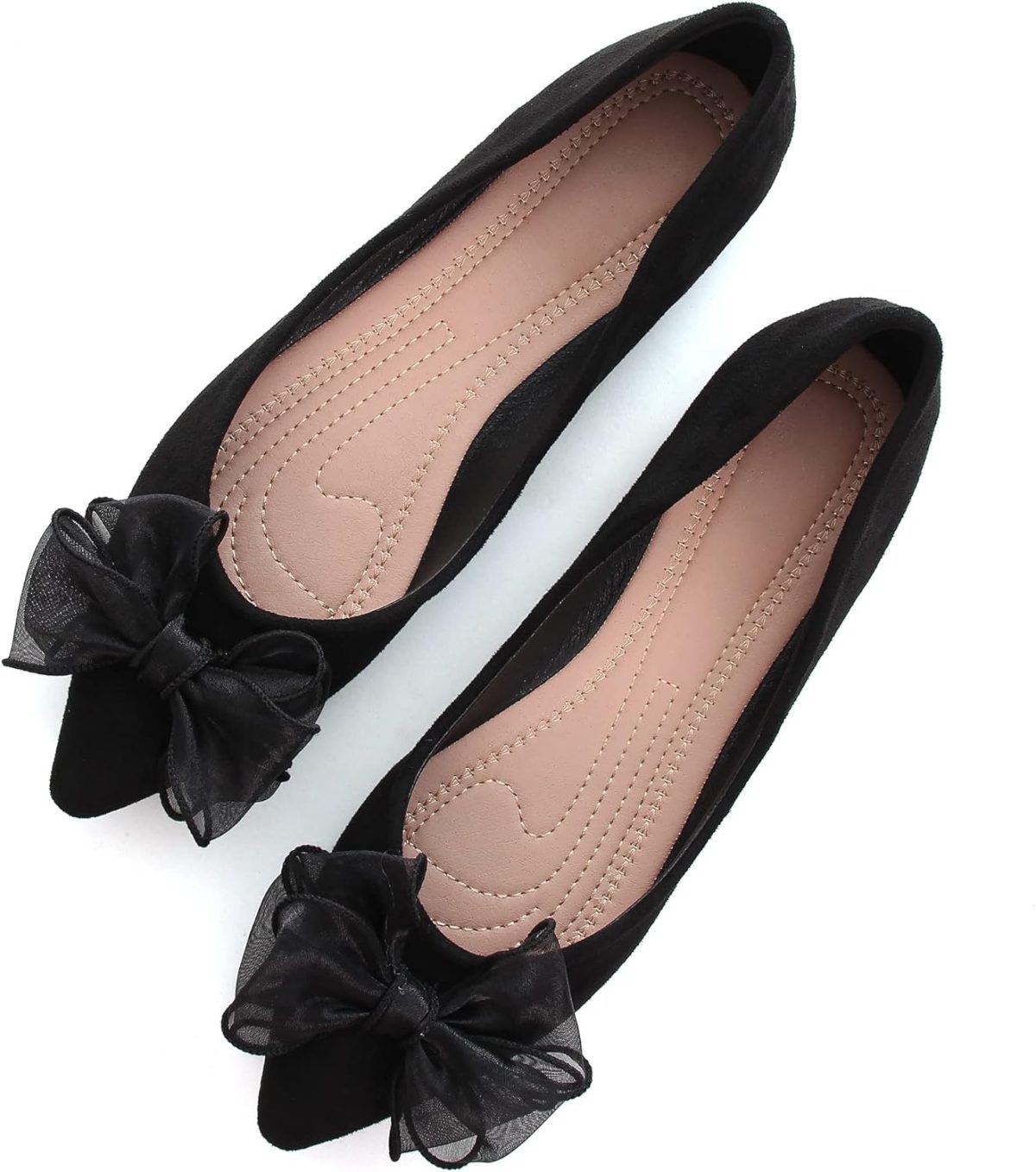 Bowknot Ballet Flats Women's Pointy Toe Flat Shoes Suede Dress Shoes Wear to Work Slip On Moccasins - Image 1