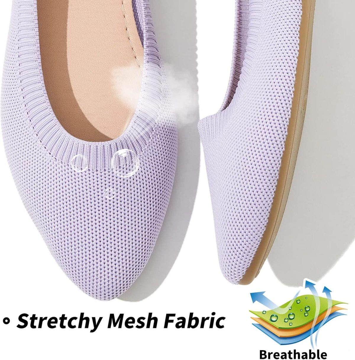 Women's Mesh Flats Shoes Pointed-Toe Dress Shoes for Women Black Flats Shoes Comfortable Memory Foam Flats Shoes - Image 2