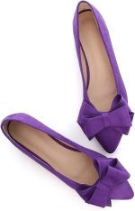 Bowknot Ballet Flats Women's Pointy Toe Flat Shoes Suede Dress Shoes Wear to Work Slip On Moccasins - Image 2