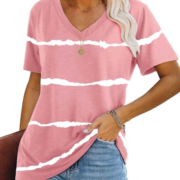 Womens Tops Casual V Neck Short Sleeve Solid Color Basic T Shirt
