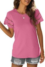 Womens Lace Short Sleeve T Shirts Summer Tops Loose Casual Tee Shirt