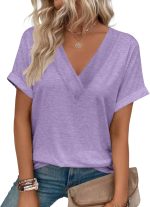 Women's Short Sleeve V Neck Tops Casual Summer T Shirts Ladies Basic Tees