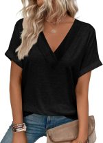 Women's Short Sleeve V Neck Tops Casual Summer T Shirts Ladies Basic Tees
