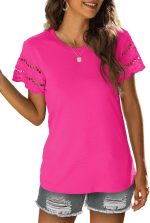 Womens Lace Short Sleeve T Shirts Summer Tops Loose Casual Tee Shirt