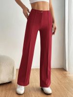 Women's 2024 Stretch Button Knit Straight Leg Slacks Trousers - Image 2
