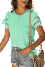 Womens Lace Short Sleeve T Shirts Summer Tops Loose Casual Tee Shirt - Image 2