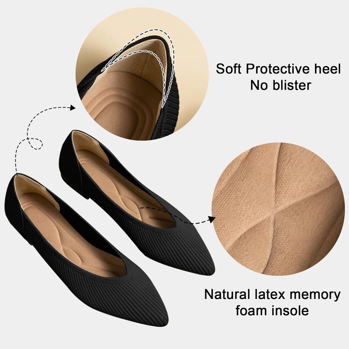 Women's Flats Shoes Pointed Toe Knit Ballet Comfortable  Slip On Flat - Image 2
