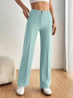 Women's 2024 Stretch Button Knit Straight Leg Slacks Trousers - Image 2