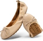 Women's Flats, Foldable Ballet Flats for Women, Bowknot Round Toe Comfort Light Weight Slip-On Dress Shoes