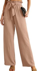 Women's Wide Leg Pants with Pockets High Waist Adjustable Knot Loose Casual Trousers Business Work Casual Pants
