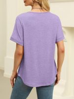 Women's Short Sleeve V Neck Tops Casual Summer T Shirts Ladies Basic Tees - Image 2