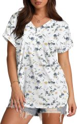 Womens Summer Tops Short Sleeve Shirts Casual V Neck T Shirt Loose Fit Comfy - Image 2