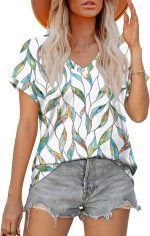 Womens Summer Tops Short Sleeve Shirts Casual V Neck T Shirt Loose Fit Comfy