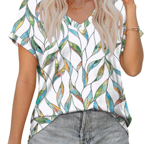 Womens Summer Tops Short Sleeve Shirts Casual V Neck T Shirt Loose Fit Comfy