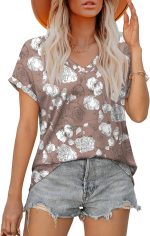 Womens Summer Tops Short Sleeve Shirts Casual V Neck T Shirt Loose Fit Comfy