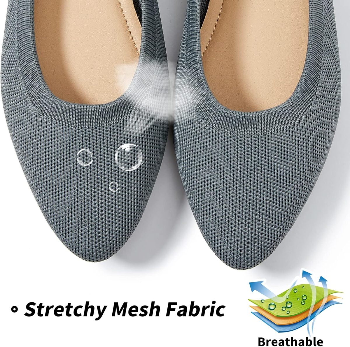 Women's Mesh Flats Shoes Pointed-Toe Dress Shoes for Women Black Flats Shoes Comfortable Memory Foam Flats Shoes - Image 2