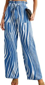 Women's Wide Leg Pants with Pockets High Waist Adjustable Knot Loose Casual Trousers Business Work Casual Pants