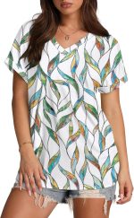 Womens Summer Tops Short Sleeve Shirts Casual V Neck T Shirt Loose Fit Comfy - Image 2