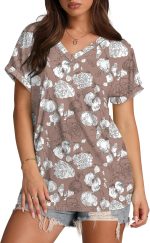 Womens Summer Tops Short Sleeve Shirts Casual V Neck T Shirt Loose Fit Comfy - Image 2