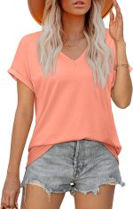 Womens Summer Tops Short Sleeve Shirts Casual V Neck T Shirt Loose Fit Comfy