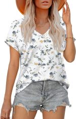 Womens Summer Tops Short Sleeve Shirts Casual V Neck T Shirt Loose Fit Comfy